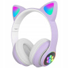 SLÚCHADLÁ PRE DETI MAČACIE UŠI NAUŠNÉ BT LED RGB FIALOVÉ