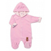 Baby Nellys Dvojvrstvový velúrový overal s kapucňou Bunny, ružový, veľ. 86, 86 (12-18m)