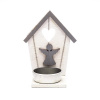 DECOLED Vianočný svietnik – drevený, chalúpka s anjelom, 10,5 × 5 cm