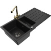 Mexen Andres žulový drez 1,5-komorový s odkvapkávačom a kuchynskou batériou Duero, čierny - 6515-77-671600-50-B