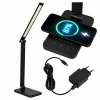 LED stolná lampa NASTAVITEĽNÁ 6W Bezdrôtová nabíjačka USB čierna ZDROJ