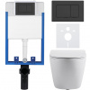 CERANO - Kompletný podomietkový WC set Lite/Cesso - biela lesklá - WC tlačidlo Classic, čierne matné - na zamurovanie - 49x36 cm