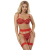 Subblime - 954338 heart print bra + thong + garter belt red l/xl