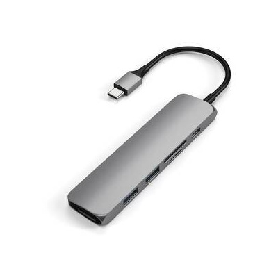 USB Hub Satechi USB-C Slim Multimedia Adapter V2 (2x USB 3.0, USB-C, HDMI, Micro SD, SD) (ST-SCMA2M) sivá