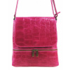 Kožená dámská crossbody kabelka v kroko designu fuchsiová růžová