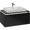 VILLEROY & BOCH Legato závesná skrinka pod umývadlo (umývadlo v strede), 1 zásuvka, s LED osvetlením, 800 x 500 x 380 mm, Black Matt Lacquer, B678L0PD