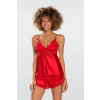 Dkaren Luxusné dámske saténové pyžamo krátke Dkaren Harmonia červené, Veľkosť XL, Farba červená