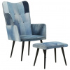vidaXL Kreslo s podnožkou modré štýl denim patchwork plátno - Modrá - 55980-11014