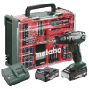 Metabo BS 18 Set aku vŕtací skrutkovač, 18 V, 2 Ah Li-Ion akumulátor vr. 2x aku, bez kefiek, + púzdro, vr. nabíjačky, vr. príslušenstva, 602207710; 602207710