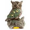Dekorácia MagicHome Vianoce, Sova na kmeni, 9 LED, 3xAAA, keramika, 31x21x42 cm