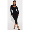Čierne midi šaty s odhalenými ramenami a výrezom #Veľkosť S Farba Čierna