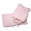 BABY NELLYS Zimná pletená čiapočka s šálom TEDDY s brmbolcami - sv. ružová, vel. 62/68