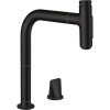 HANSGROHE Metris Select M71 2-otvorová páková drezová batéria s vyťažiteľnou sprškou s prepínaním, 2jet, sBox, výška výtoku 208 mm, matná čierna, 73818670