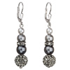 Strieborné náušnice visiace so syntetickými perlami a Preciosa kryštály šedé okrúhle 31149.3