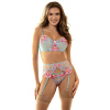 Subblime - 957650 flower embroidered bra and garter belt set pink l/xl
