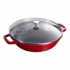 Wok Staub so sklenenou pokrievkou 30 cm, čerešňa