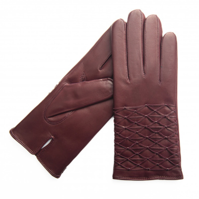 KARMA Leather Gloves Victoria dámske kožené rukavice Veľkosť: 6,5, Farba: Vino