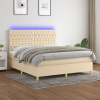 zahrada-XL Posteľ boxsping s matracom a LED krémová 180x200 cm látka 3135698