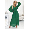 Numoco Dámske plisované maxi šaty s opaskom a dlhým rukávom – viac farieb 414-10 Farba: Zelená, Veľkosť: UNI