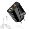 Techsuit – prémiová sieťová nabíjačka PentaXPower, 3× USB QC 3.0, 2× Type-C PD (20 W, 65 W), vrátane Type-C kábla 1 m – čierna KF2347663