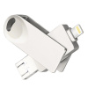 AppleMix Flash disk 128 GB - 3v1 pre Apple iPhone / iPad / MacBook - Lightning / Micro USB / USB-A - kovový - strieborný