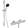 KIELLE Oudee nástenný sprchový termostat, ručná sprcha 3jet priemer 131 mm, sprchová tyč 70 cm, jazdec a sprchová hadica 150 cm, chróm/čierna, 20602SNT10