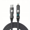 Kábel USB C 4v1 s displejom výkonu, 100 W, plochý, nylonový, dáta, 1 M