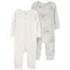 CARTER'S Overal Gray Elephant + Ivory Stripe neutrál MFL 2ks NB/ veľ. 56