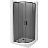Mexen Rio, štvrťkruhový sprchovací kút s posuvnými dverami 90(dvere) x 90(dvere) x 190 cm, 6mm šedé sklo, čierny profil + biela sprchová vanička Slim, 863-090-090-70-40-4110B