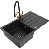 Mexen Bruno, 1-komorový granitový drez 795x495x200 mm a drezová batéria Duo, čierna-strieborná metalíza, 6513-73-671701-57-B