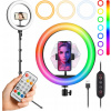 SET PRSTENCOVÁ LED LAMPA RING RGB 32 cm MAKEUP SELFIE + STATÍV 210 cm