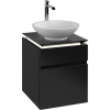 VILLEROY & BOCH Legato závesná skrinka pod umývadlo na dosku (umývadlo v strede), 2 zásuvky, s LED osvetlením, 450 x 500 x 550 mm, Black Matt Lacquer, B566L0PD