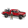 Bruder 02502 Terenne auto RAM, motorka Scrambler Ducati Desert, figurka