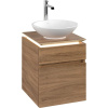 VILLEROY & BOCH Legato závesná skrinka pod umývadlo na dosku (umývadlo v strede), 2 zásuvky, s LED osvetlením, 450 x 500 x 550 mm, Oak Kansas, B566L0RH