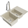Mexen Gaspar, 1,5-komorový granitový drez 737x475x177 mm a drezová batéria Elia, béžová, 6507-69-670101-00