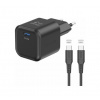 Swissten sieťový adaptér gan 1x usb-c 20w power delivery čierny + dátový kábel usb-c/usb-c 1,2 m - čierny