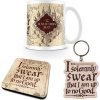CurePink Darčekový set Harry Potter Záškodnícku mapu Marauders Map hrnček prívesok tácka hrnčeka GP85145 315 ml