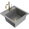 Mexen Vito granitový kuchynský drez 1-komorový s kuchynskou batériou Carla, sivý - 6503-71-670700-50