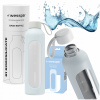 Motivačná sklenená fľaša na vodu 1l Wessper B1 BOROSILICATE Ice Blue