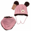 Baby Nellys Pletená zimná čiapka s kožúškom a šatkou Teddy Bear, Baby Nellys, ružová Veľ. 80-86