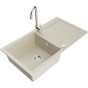 Mexen Leo, drez granitový 900x500x190 mm, 1-komorový a chrómová batéria Telma, béžová, 6501-69-670200-00
