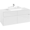 VILLEROY & BOCH Collaro závesná skrinka pod umývadlo na dosku (umývadlo v strede), 4 zásuvky, 1200 x 500 x 548 mm, Glossy White, C07000DH