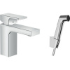 HANSGROHE Vernis Shape páková umývadlová batéria s bidetovou sprškou a sprchovou hadicou 160 cm, bez odtokovej súpravy, výška výtoku 92 mm, chróm, 71216000