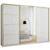NEJBY Šatníková skriňa DAZIO 280 so zrkadlom, 4 šuplíky a 2 šatníkovými tyčami, biely lesk