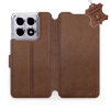 Kožené flip pouzdro Mobiwear - Xiaomi 14T Pro - Hnědé (Kožené knížkové pouzdro, obal, kryt na mobil Xiaomi 14T Pro, Hnědé, materiál Genuine Leather, ochrana 360°, stojánek, silikonová vanička, magneti