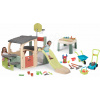 Set hracie centrum a stôl na vodu a piesok Multisport Fun Center Life Smoby so 150 cm šmykľavkou a fúrik s kosačkou a mlynom