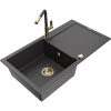 Mexen Leo, 1-komorový granitový drez 900x500x190 mm a drezová batéria Flora, čierna škvrnitá, 6501-76-670401-75-G