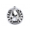 Prívesok kôň s podkovou 18x21 mm - 5 ks - platina - platina s patinou