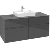 VILLEROY & BOCH Collaro závesná skrinka pod umývadlo na dosku (umývadlo v strede), 4 zásuvky, 1200 x 500 x 548 mm, Glossy Grey, C07000FP