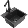 Mexen Milo granitový drez s 1-komorou a kuchynskou batériou Duero, čierny s škvrnami - 6505-76-671600-70-B